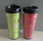 YL-C713 double layer Plastic Thermo advertisement Mug /starbuck mug /double plastic mug